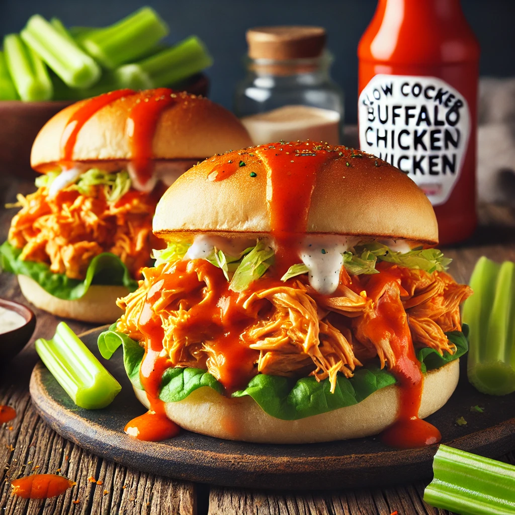 Slow Cooker Buffalo Chicken Sandwiches