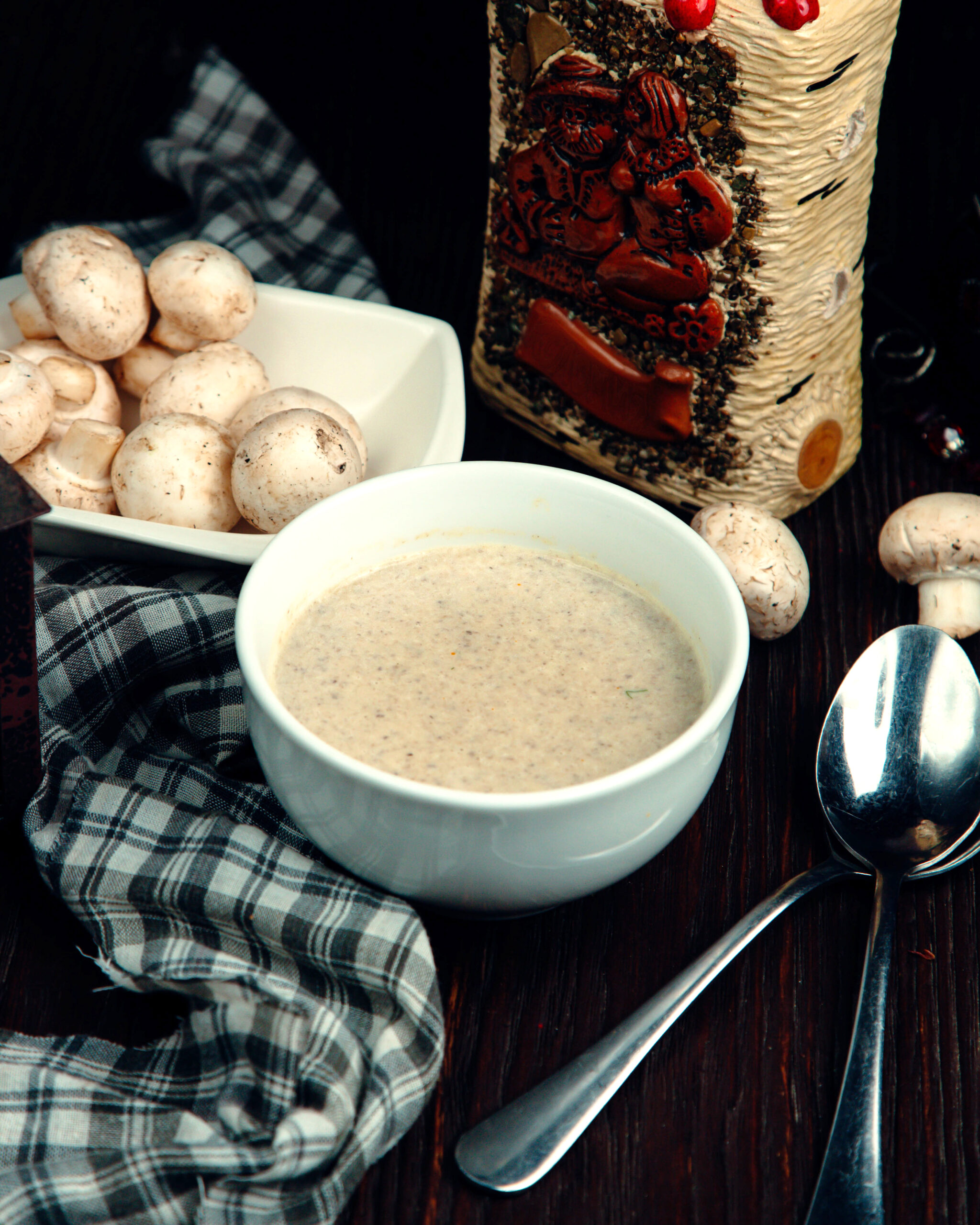 mushroom cream soup in a white bowl