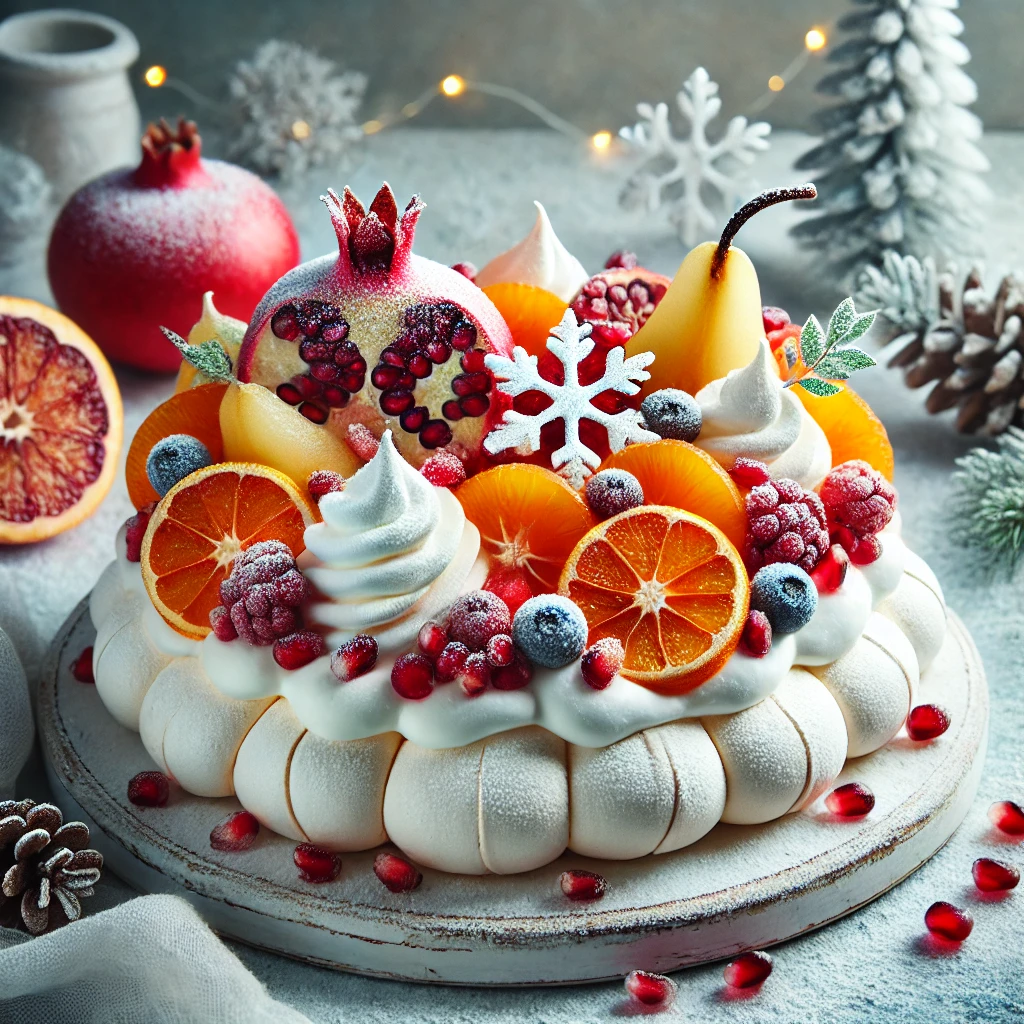 Pavlova with Winter Fruits A Frosty Season Delight